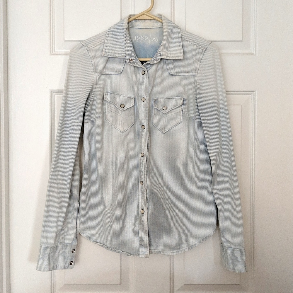 Light denim snap button up shirt
